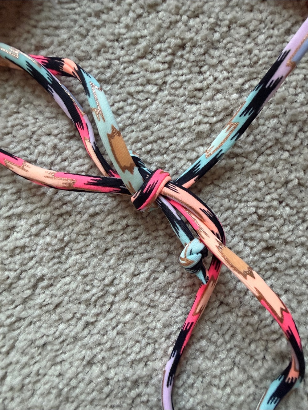 Victoria's Secret Neon Coral & Multicolor Ikat Triangle Bikini - Picture 7 of 9